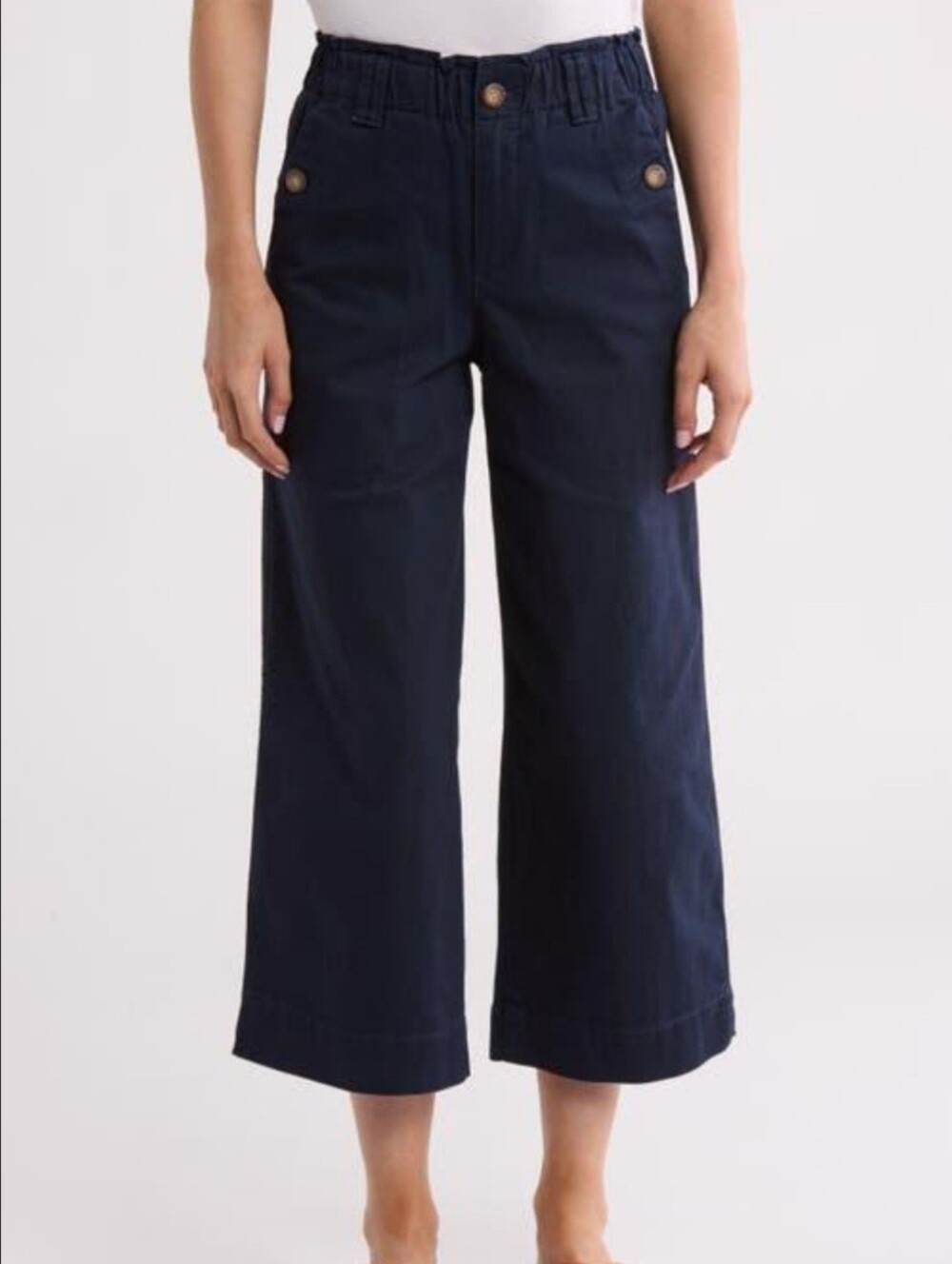 DEMOCRACY Wide Leg High Waist Cropped Pants Women's 10 Navy Nautical Buttons